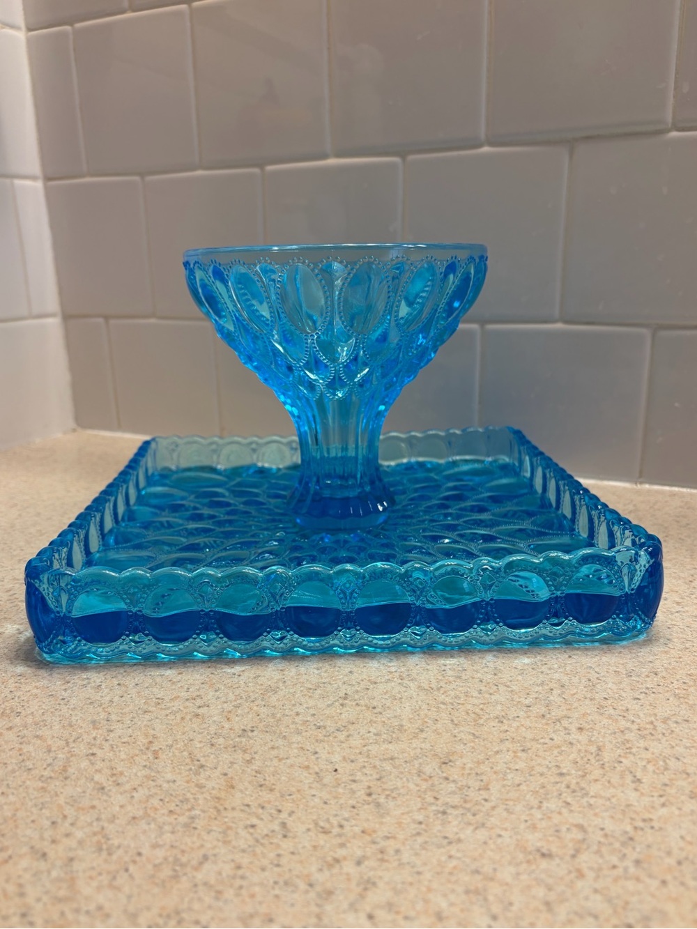 Vintage Fenton Blue Glass Compote & Tray
Set - Picture 11 of 13